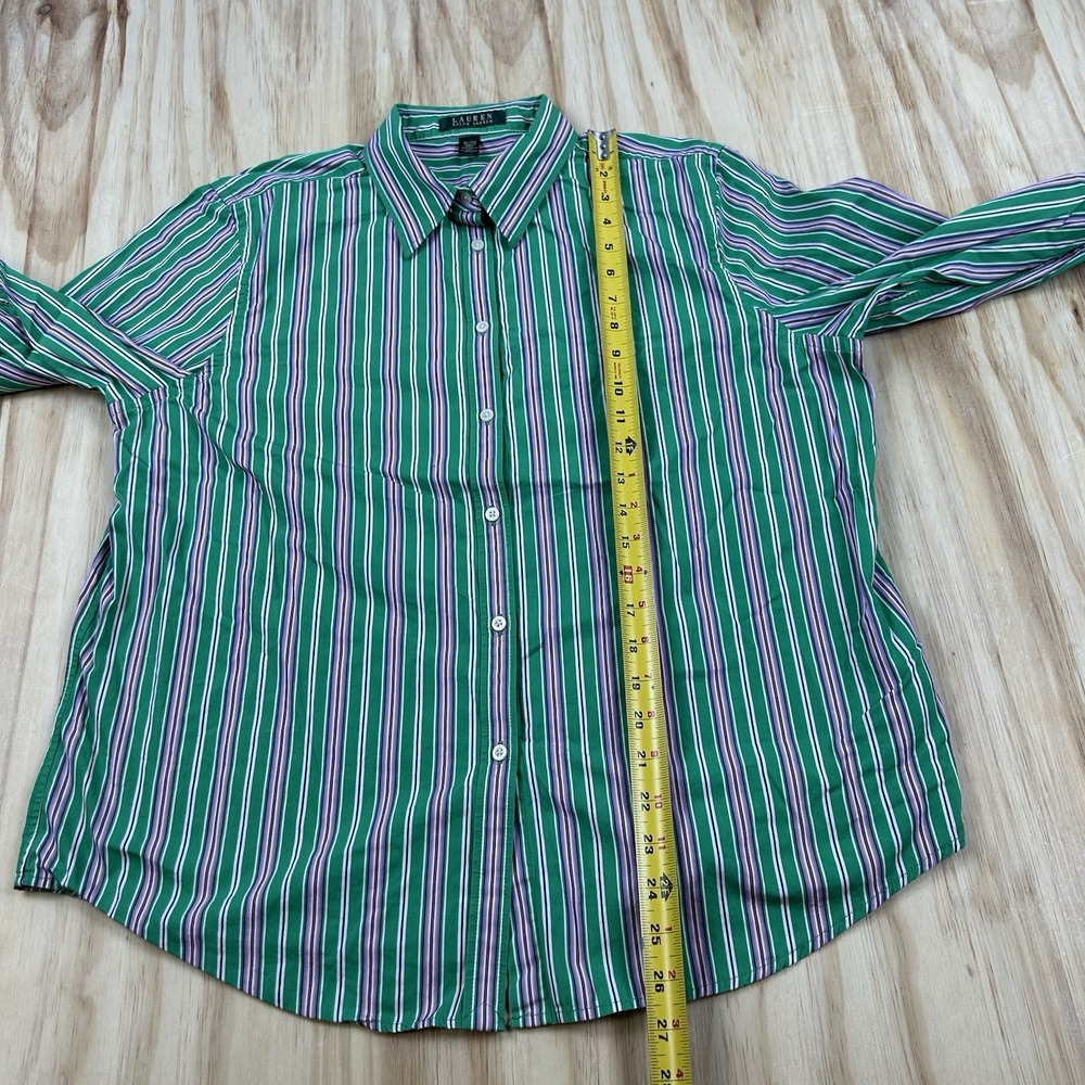 Vintage Lauren Ralph Lauren Women's XL Green Pink Stripe Long Sleeve Button Shir - Picture 7 of 9